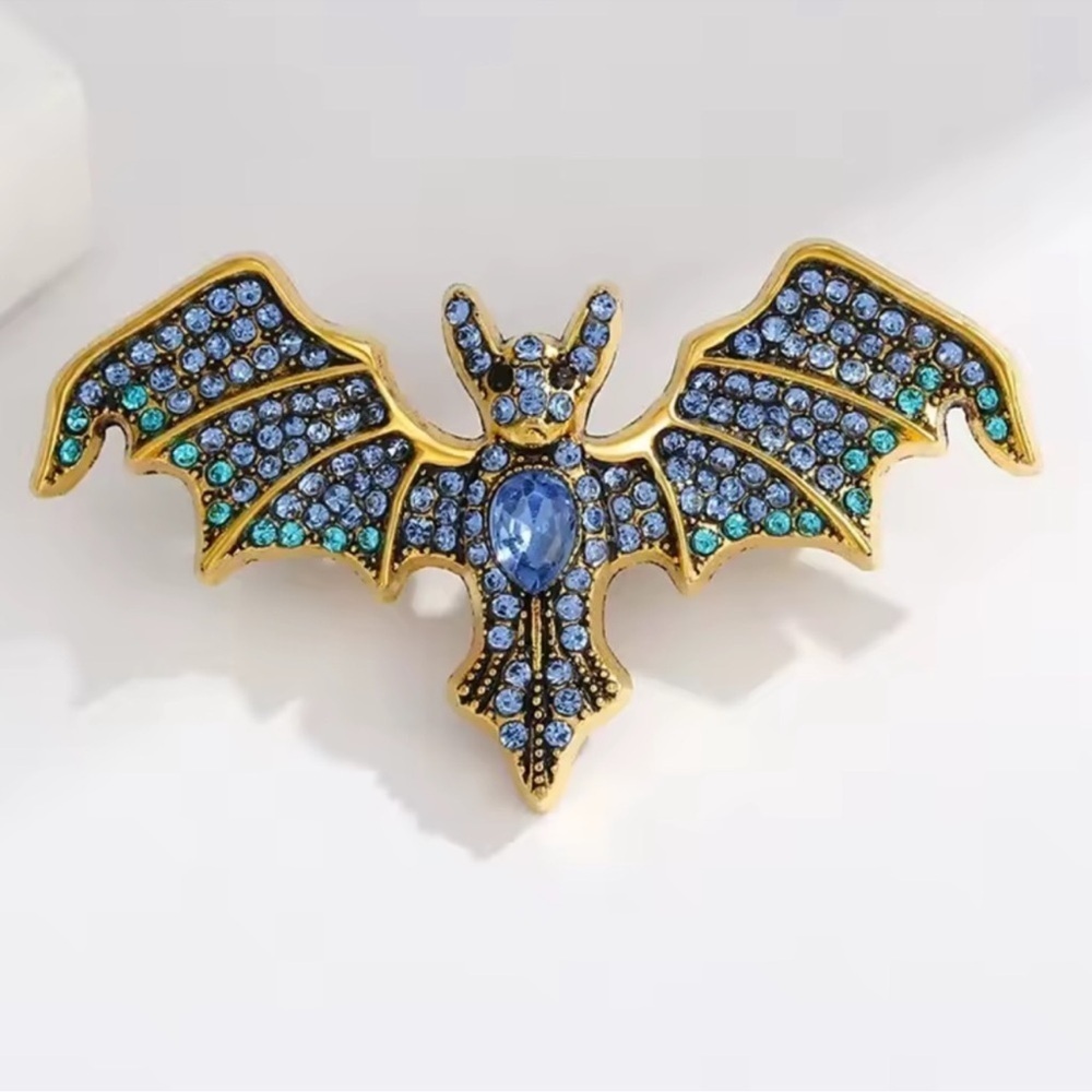 Vampire Bat Blue Crystal Brooch